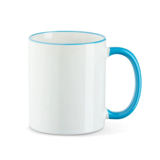 Tasse mit farbigem Rand & Henkel in Hellblau